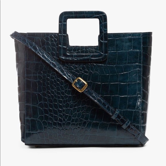 STAUD Handbags - STAUD Shirley Leather Tote bag in Ink Blue Croc Embossed Leather